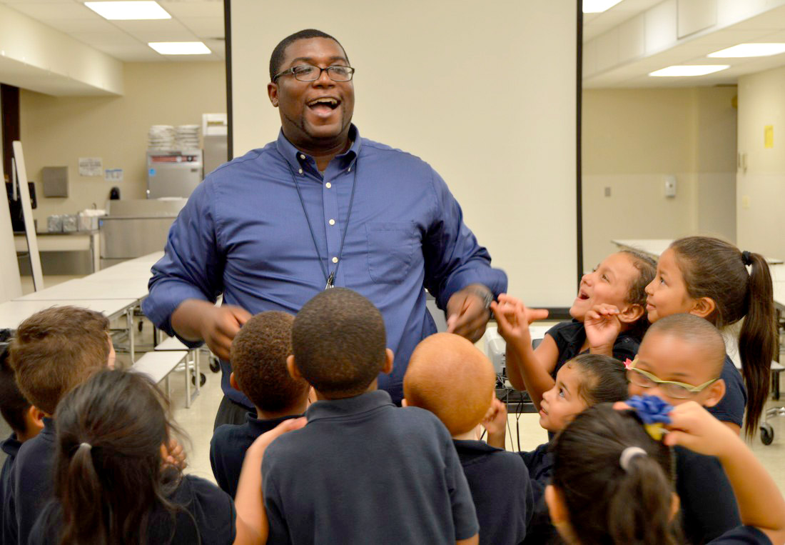 principal harden with students