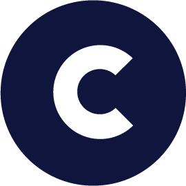 white "c" in navy circle