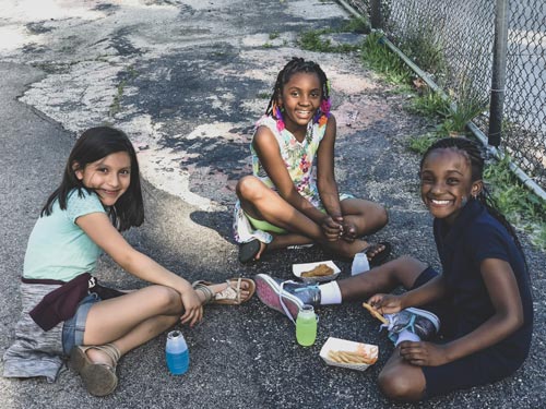 students eating a snack